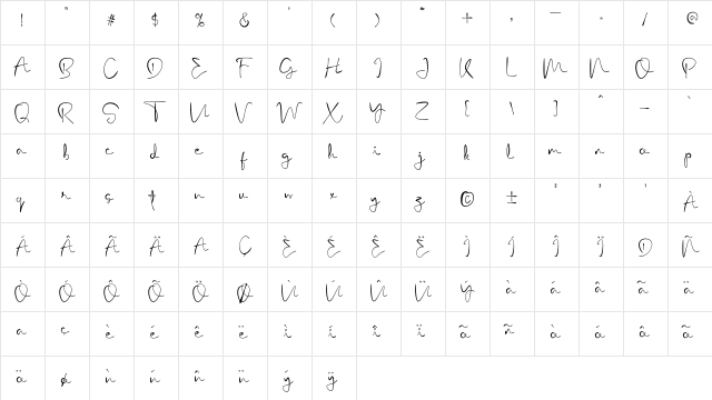 Menttari_demo Regular  glyph index