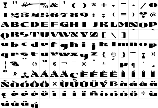 JMH Jezail Regular  glyph index