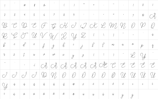 Moon Chin Regular  glyph index