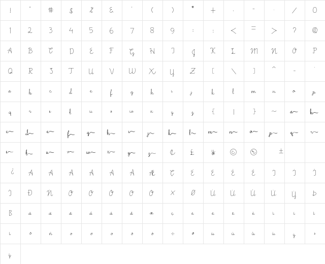 Amsterdam Regular  glyph index