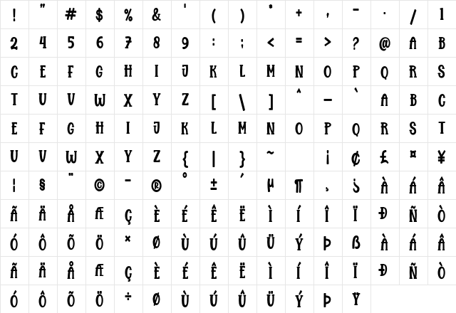 Brosia Regular  glyph index
