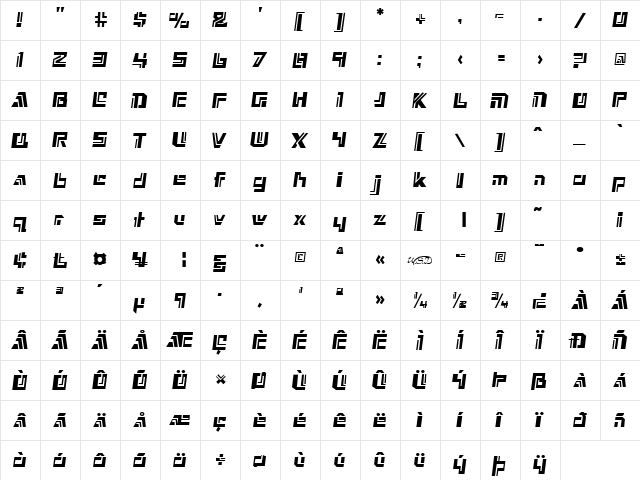 Nexxus Regular  glyph index