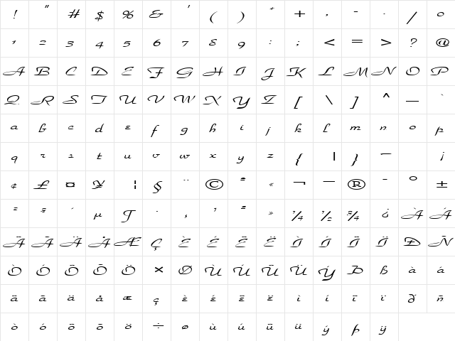 Texture Regular  glyph index