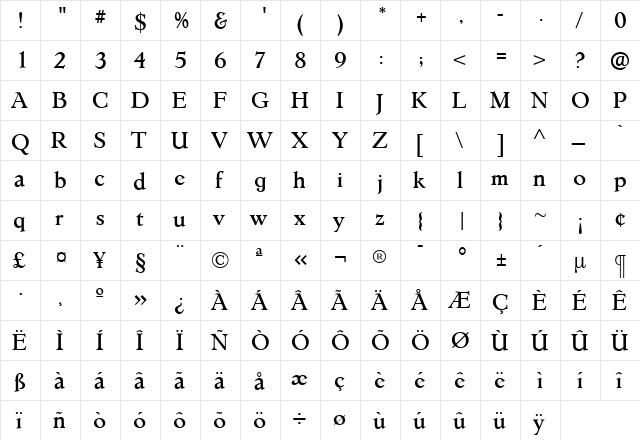 ErasmusMedium Regular  glyph index
