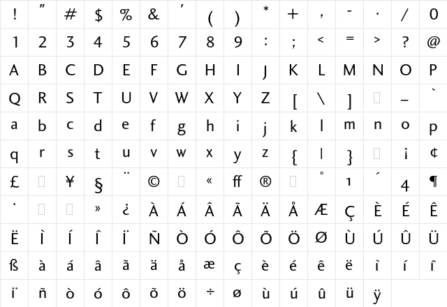 Charlotte Sans Book Plain  glyph index