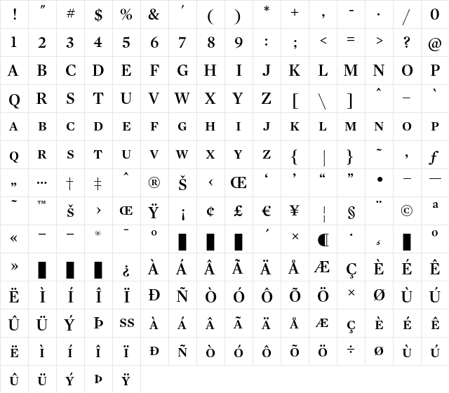 Mercury Display Semibold SC  glyph index