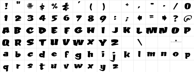LHF Fat Tony REG Regular  glyph index