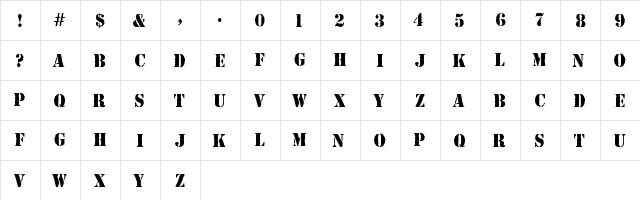 ARMY RUST Regular  glyph index