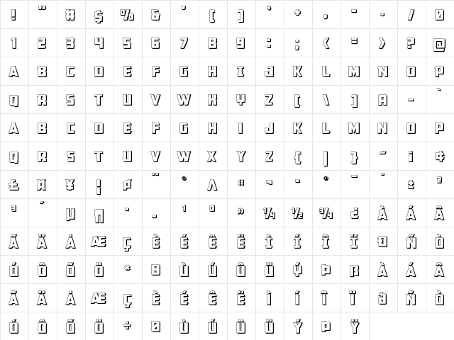 Buchanan 3D Regular  glyph index