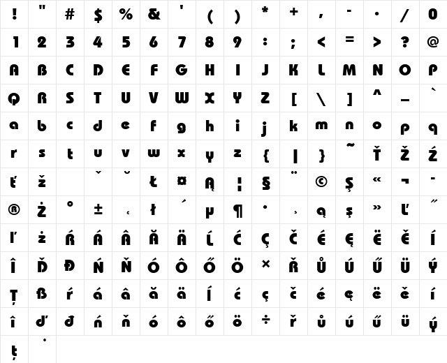 BauhausITCEEHea Regular  glyph index