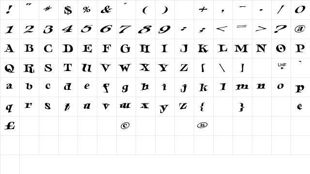 LHF Jester Extended Regular  glyph index