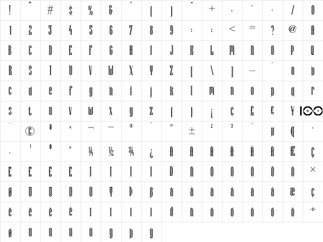 Lagniappe Inline NF Regular  glyph index