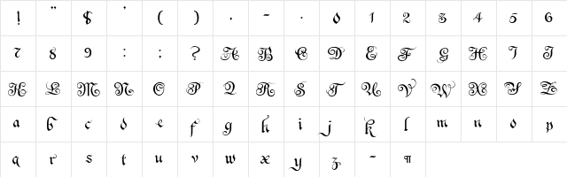 CallifontsE49PostScript Regular  glyph index