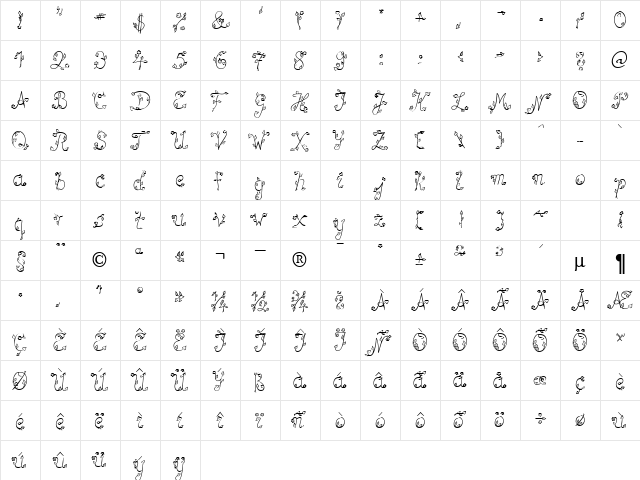 SP Blume DB Normal  glyph index