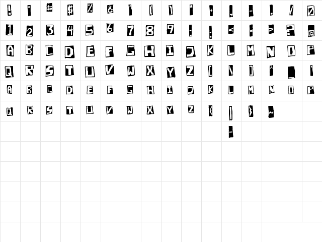 Deadly Pancake Block Font Regular  glyph index