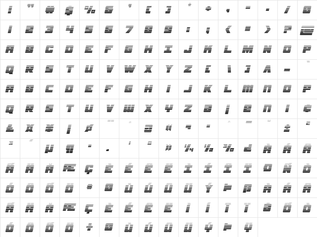 Samurai Terrapin Gradient Italic Italic  glyph index