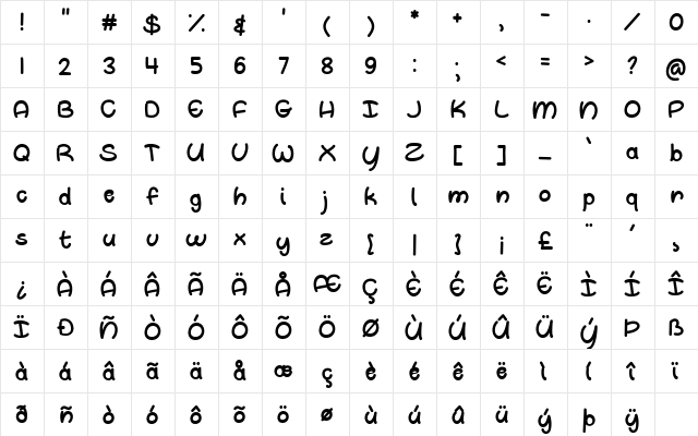 Oh Whale Regular  glyph index