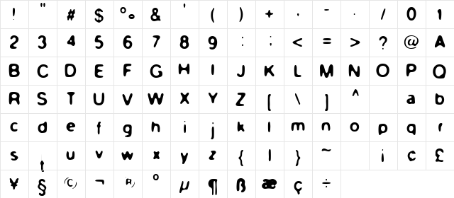 Atomic Suck Regular  glyph index