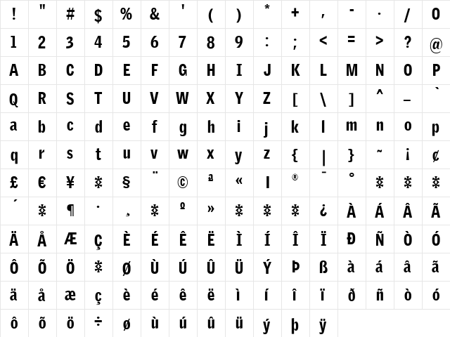 GriffithGothic Cond Black  glyph index