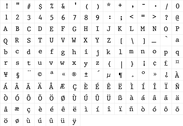 Shalemar Regular  glyph index
