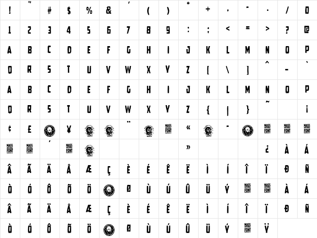 Mass Hysteria Regular  glyph index