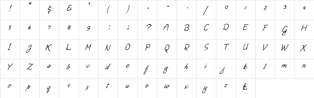 Moonlight Script Regular  glyph index