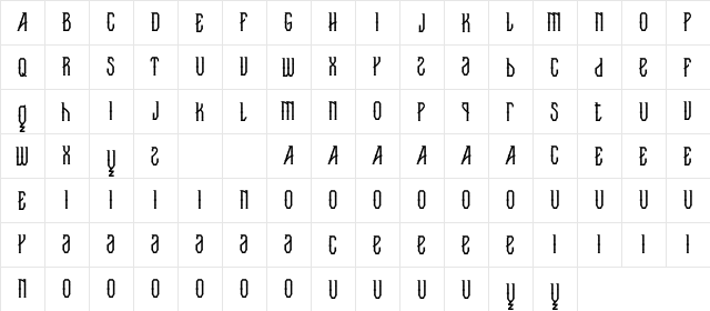 Throwing Axes Regular  glyph index