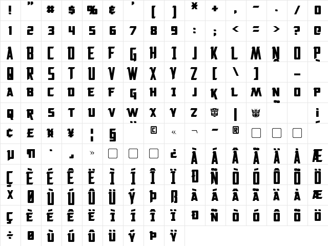 Solitarium Regular  glyph index