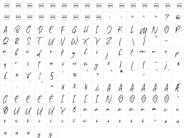 Marthiline Regular  glyph index