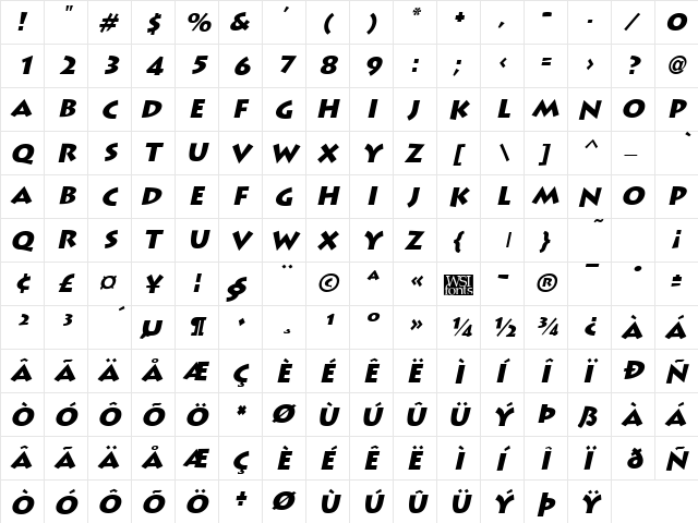 LiddieBlack Italic  glyph index