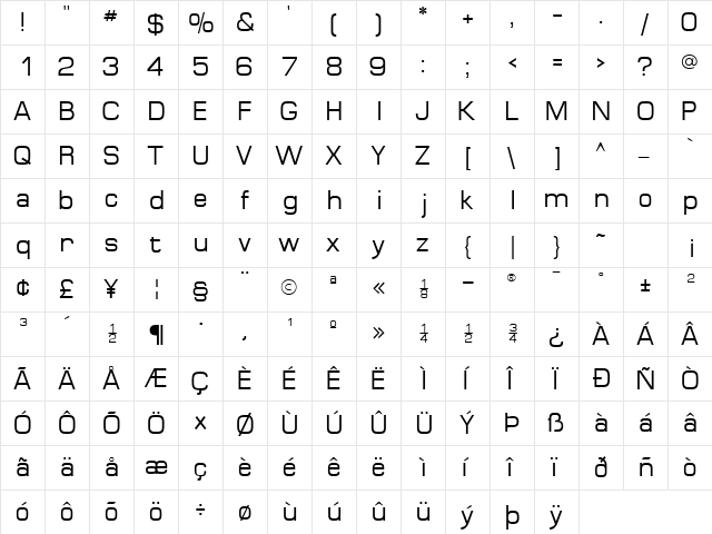 MinimaSSK Regular  glyph index