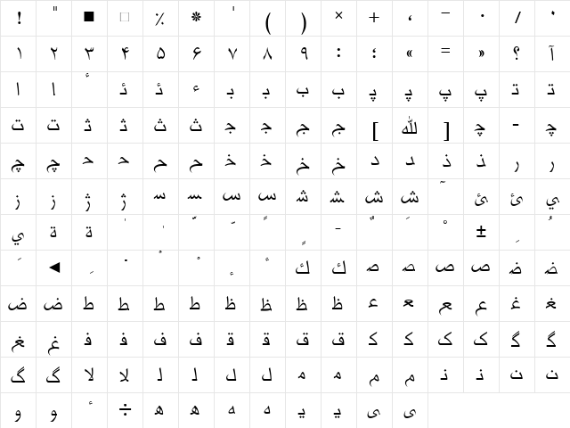 HMSKhabar Regular  glyph index
