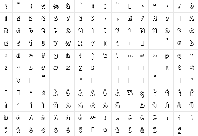 Dynamo Shadow LET Plain  glyph index