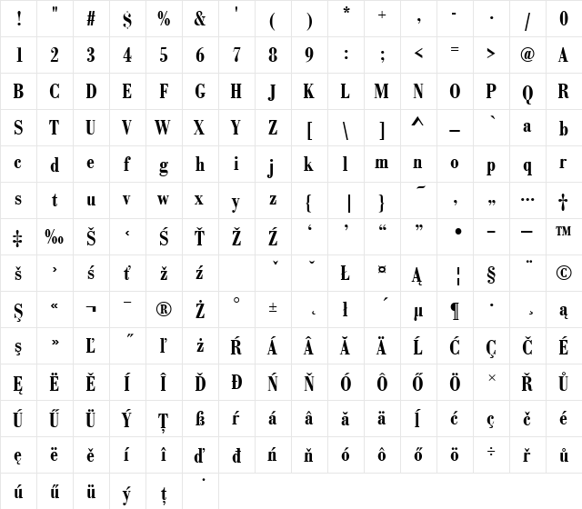 BodonAntTEEDemBolCon Regular  glyph index