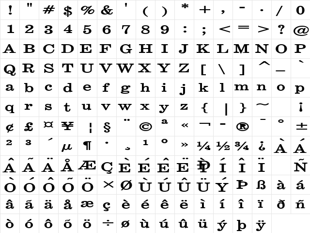 Annual Extended Bold  glyph index