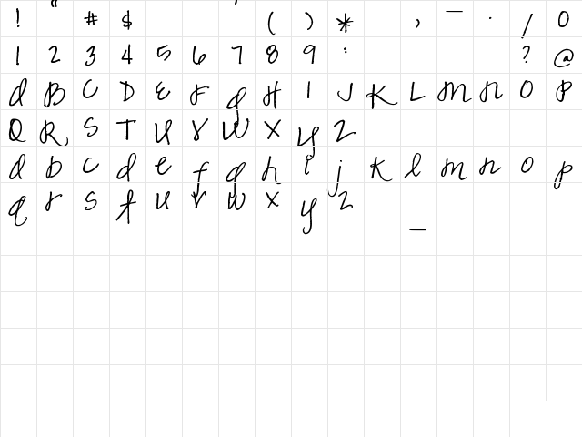 Pea Marcie's Skinny Script Regular  glyph index