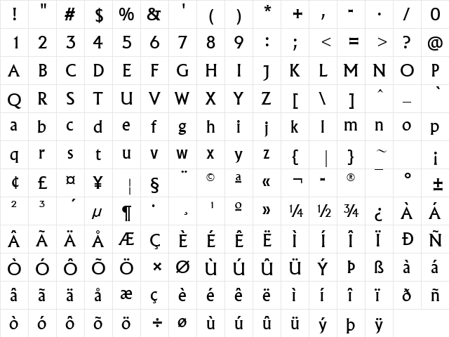 Albertville Regular  glyph index