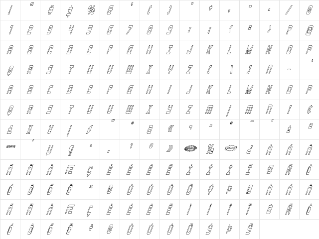 Blizzard Shaft Outline SuperIt Regular  glyph index