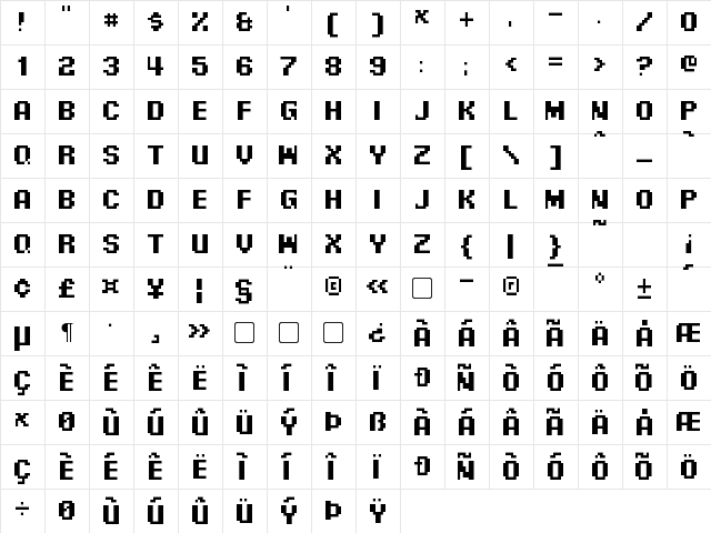 Pixel Digivolve Regular  glyph index