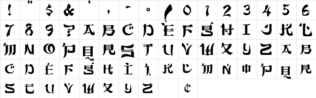 FujiamaSSK Regular  glyph index