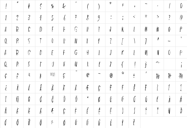 In the deep dark woods Regular  glyph index