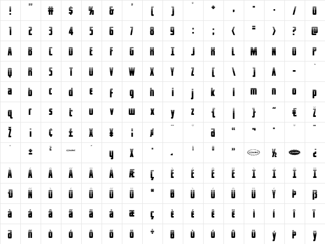 Captain Canaveral Halftone Regular  glyph index