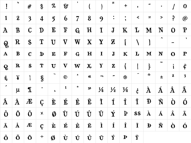 Olduvai Small Caps Regular  glyph index