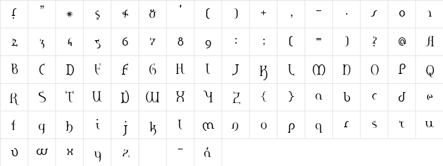 hane Regular E.  glyph index