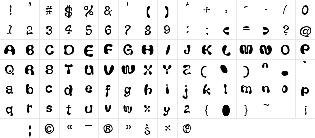 Fluf Regular  glyph index