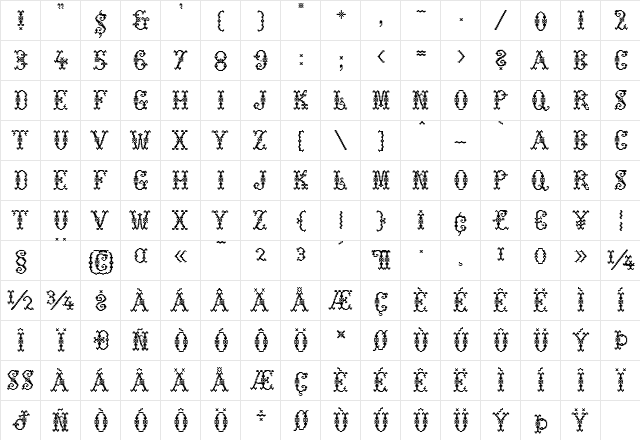GretelCrisp Regular  glyph index
