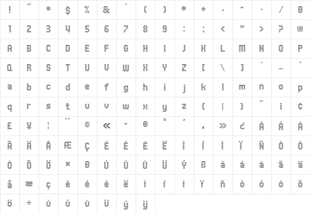UNDA Regular  glyph index