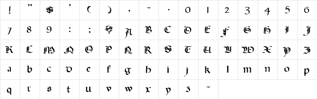 CallifontsA04PostScript Regular  glyph index