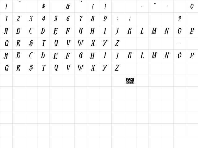 HardinCaps Bold Italic  glyph index