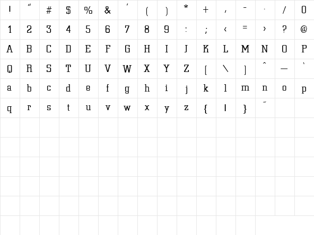 Assassination 8 Regular  glyph index